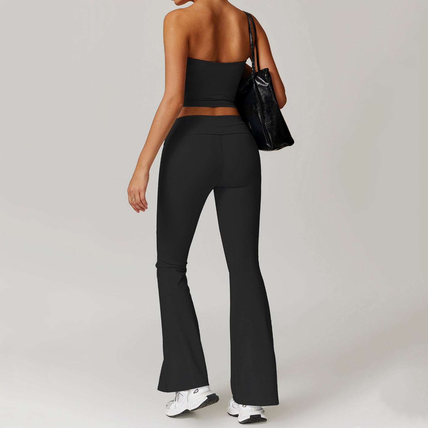 Straplez Crop Katlanan Belli Flare Takım