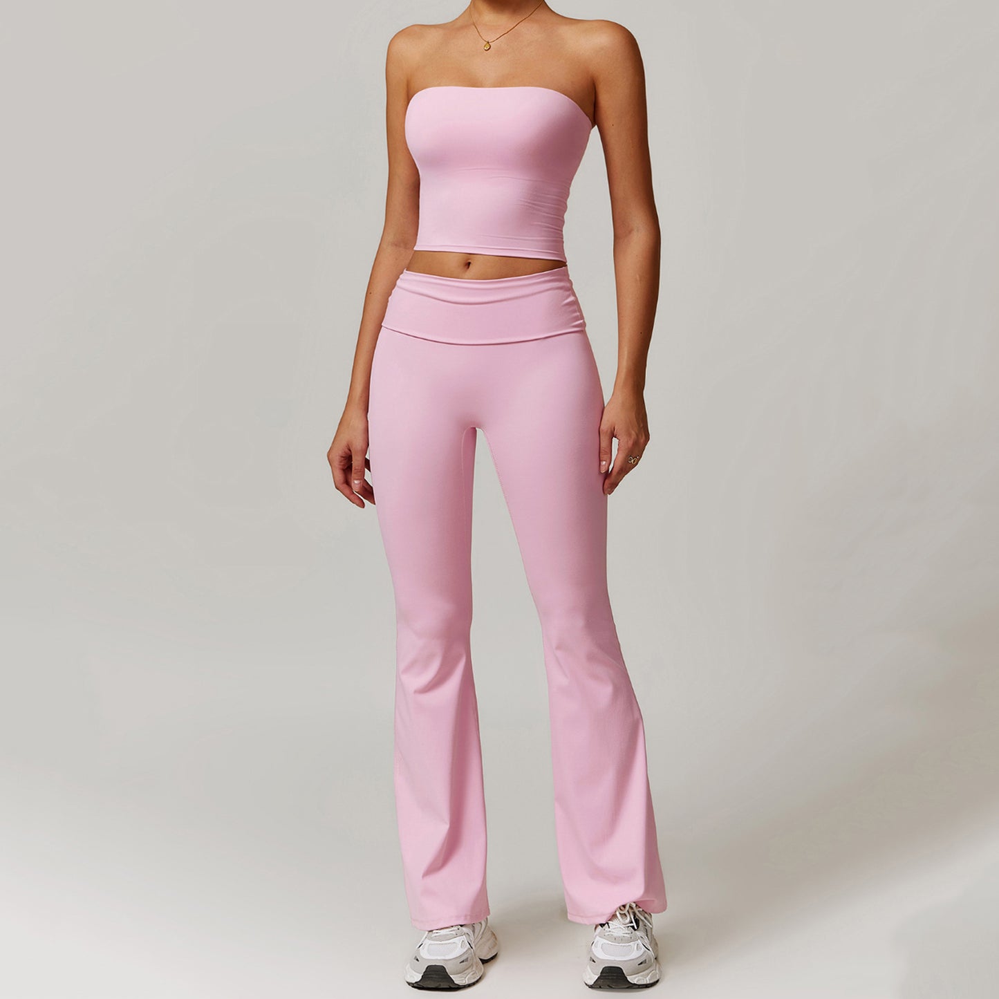 Straplez Crop Katlanan Belli Flare Takım