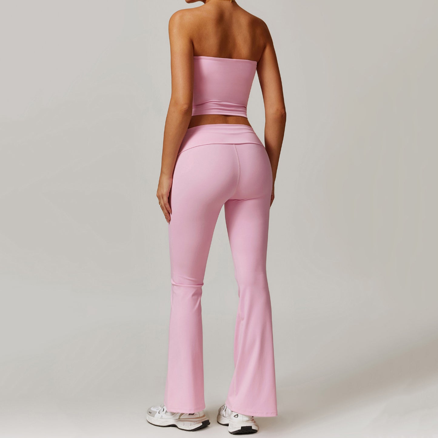 Straplez Crop Katlanan Belli Flare Takım