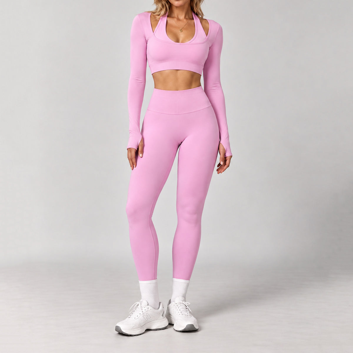 Üçlü Uzun Kollu Crop Bra Tayt Takım