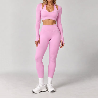 Üçlü Uzun Kollu Crop Bra Tayt Takım