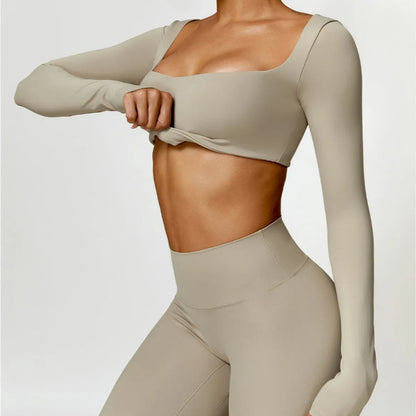 Uzun Kollu Crop Büzgü Tayt Takım