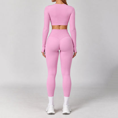 Üçlü Uzun Kollu Crop Bra Tayt Takım