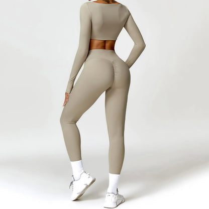 Uzun Kollu Crop Büzgü Tayt Takım