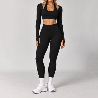 Üçlü Uzun Kollu Crop Bra Tayt Takım