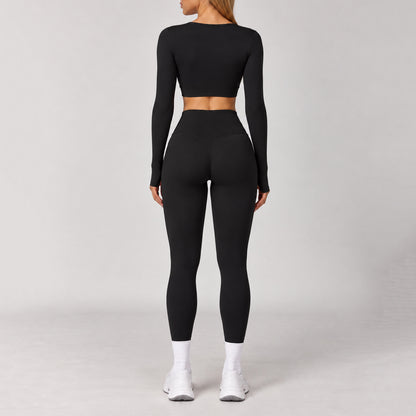 Üçlü Uzun Kollu Crop Bra Tayt Takım