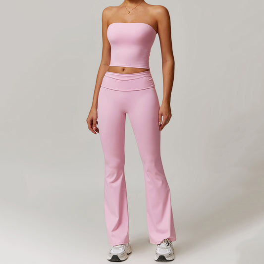 Straplez Crop Katlanan Belli Flare Takım