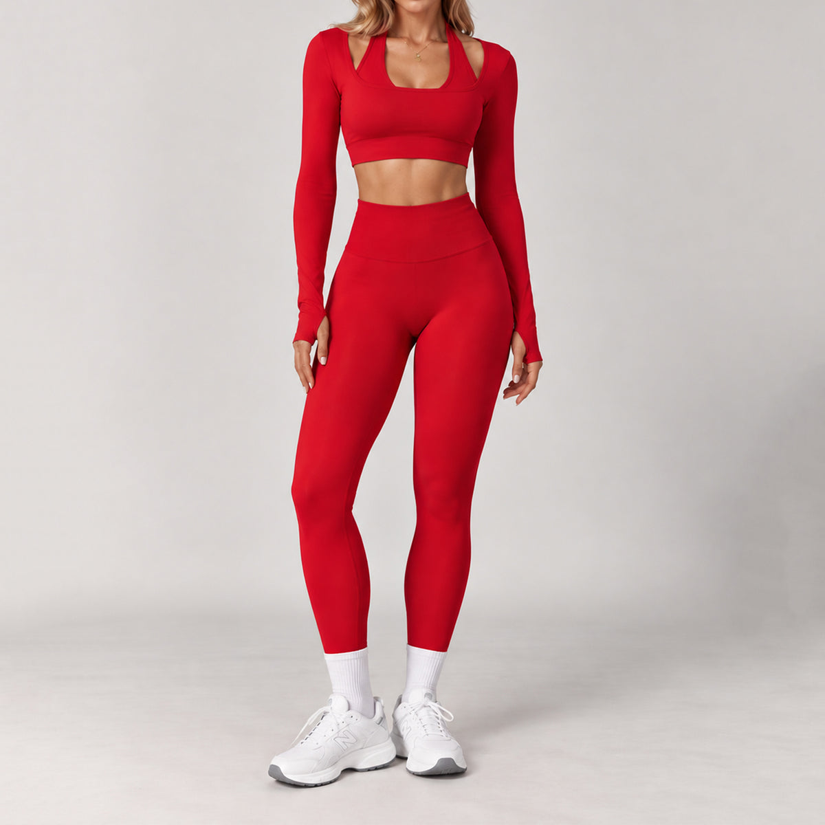 Üçlü Uzun Kollu Crop Bra Tayt Takım