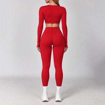 Üçlü Uzun Kollu Crop Bra Tayt Takım