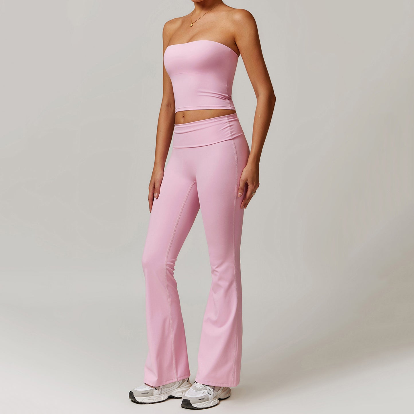 Straplez Crop Katlanan Belli Flare Takım