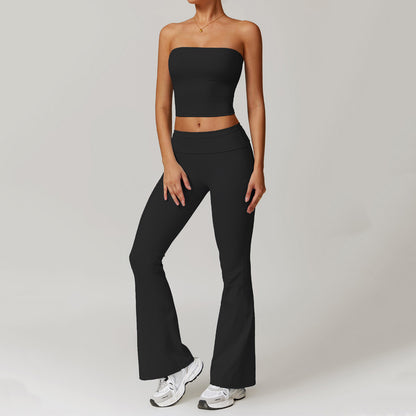Straplez Crop Katlanan Belli Flare Takım