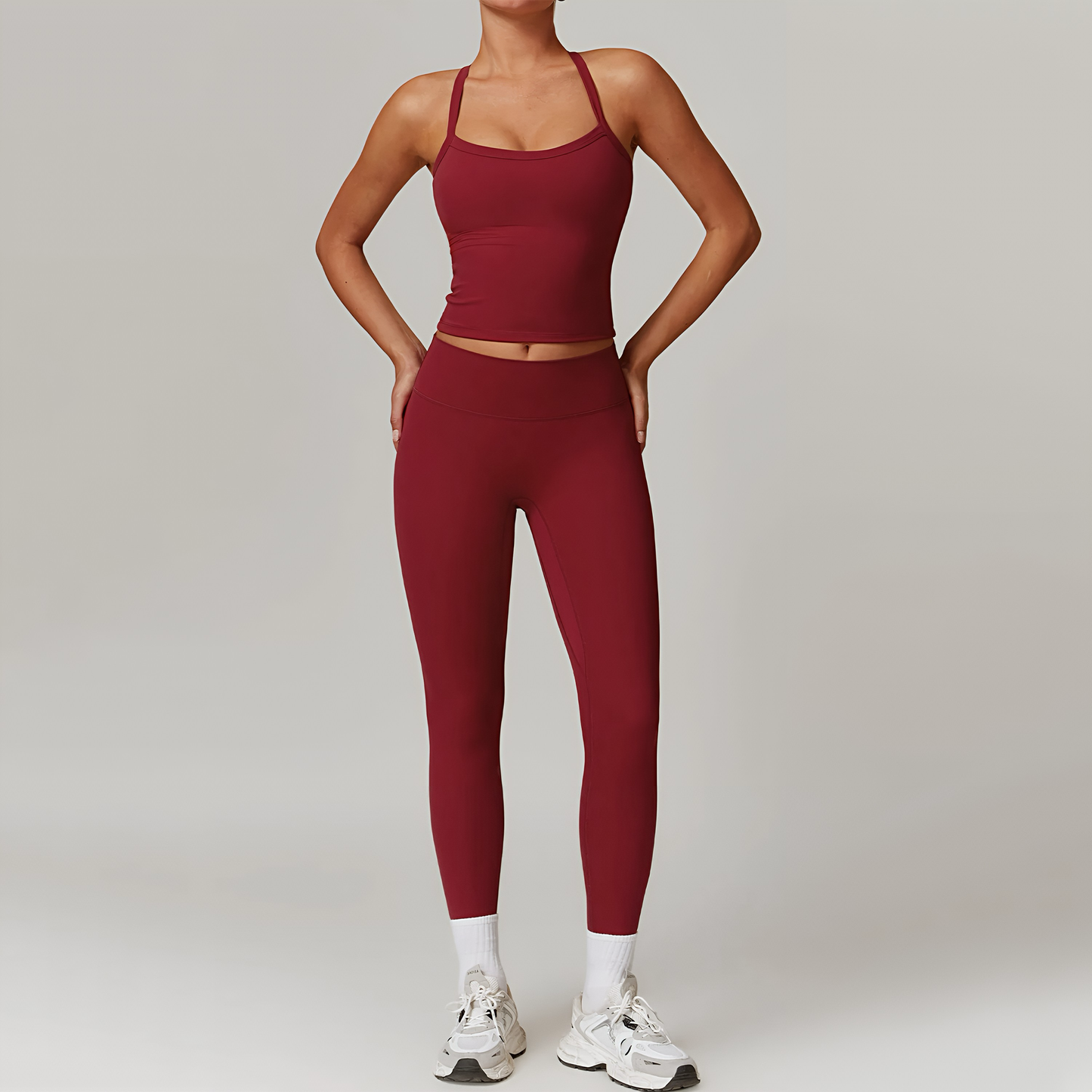 Sırt Detaylı Askılı Atlet Tayt Takım